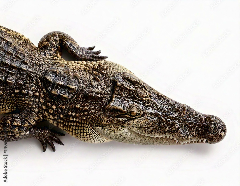 Naklejka premium Top view of the wildlife crocodile isolated on white background