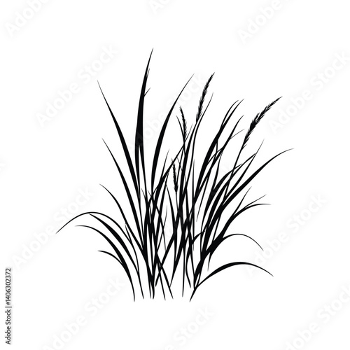 Silhouette Stylized Grass Clump, Transparent Background, Nature Element