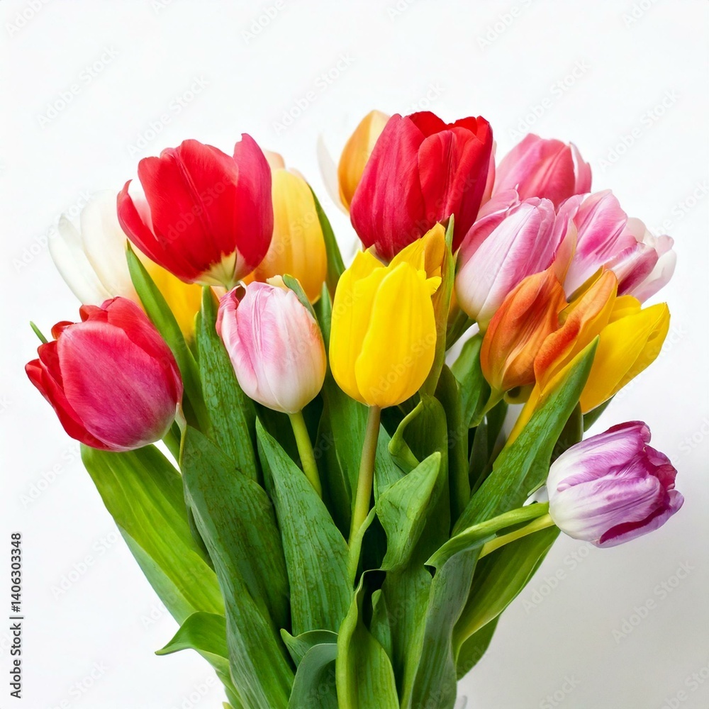 Naklejka premium Tulips. Beautiful bouquet .Colorful flowers on white background.