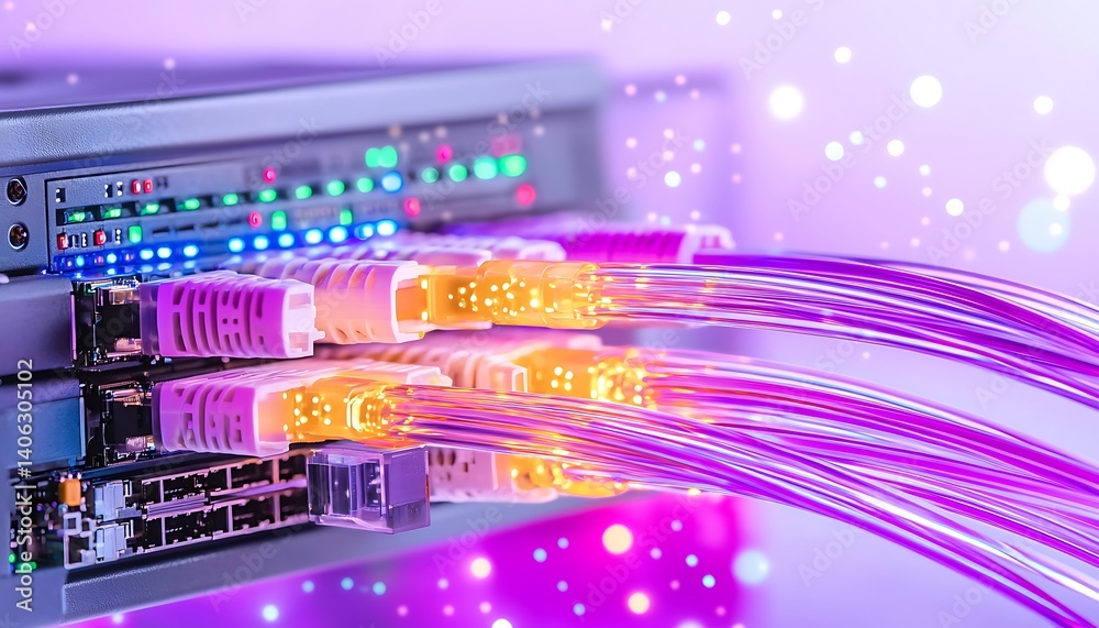 Fototapeta premium Fiber Optic Network Closeup