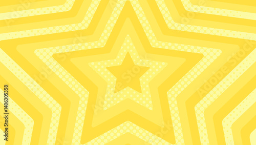 同心状の星、ハーフトーンのドットの背景、ポップなデザイン、装飾的な放射型図形