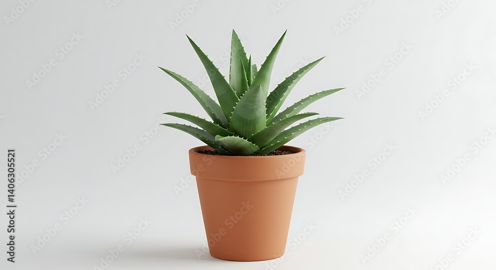 Fototapeta premium Aloe Plant Growing in Terracotta Pot on White Background
