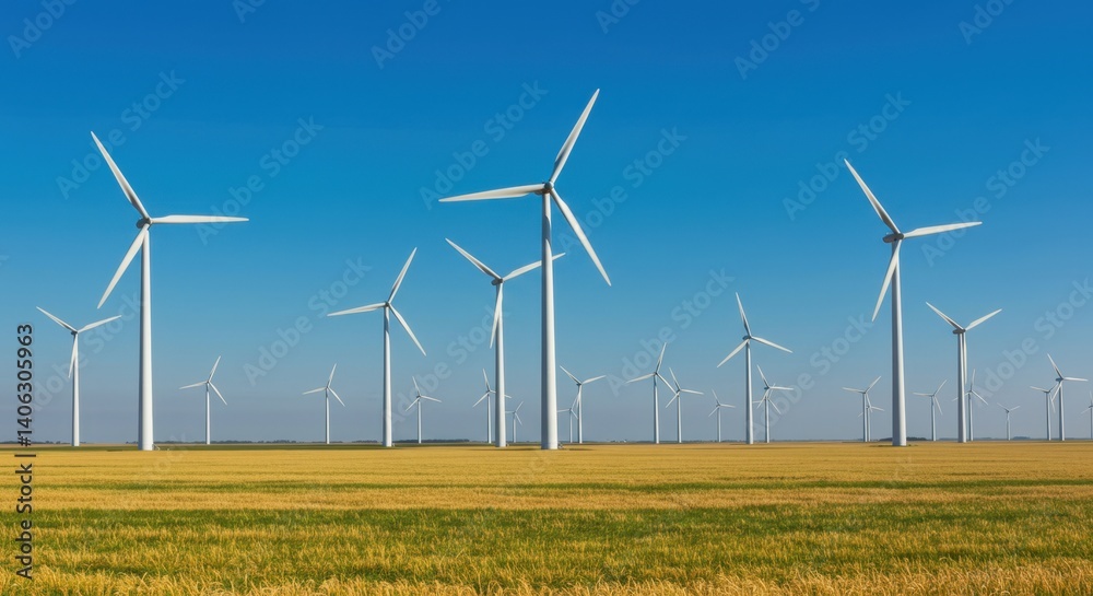 Vast Wind Farm Generating Clean Energy Under a Clear Blue Sky: A Sustainable Future Vast Wind Farm Generating Clean Energy Under a Clear Blue Sky: A Sustainable Future