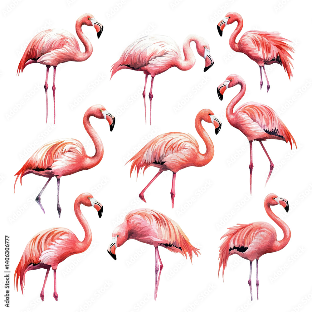Obraz premium Pink Flamingos Flock Illustration.