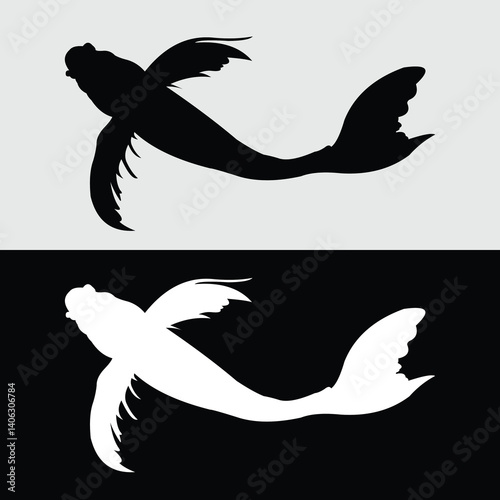Koi fish silhouette logo design with white and black background