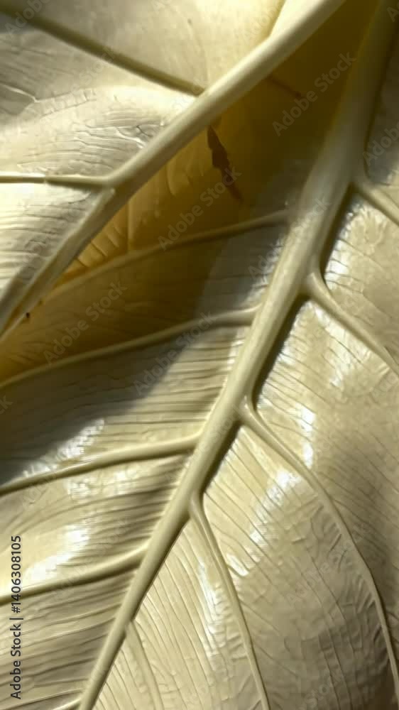 Leaves Ridges Extreme closeup of large veined leaf shows ridges and details with pale ...