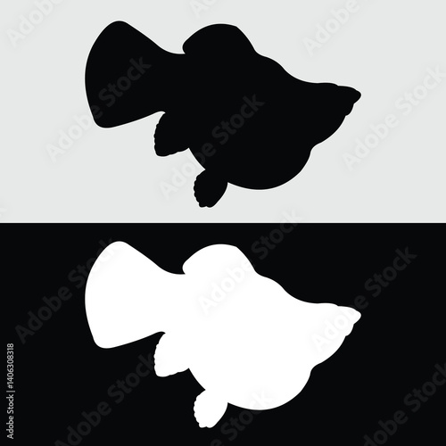 Molly fish silhouette logo design with white and black background