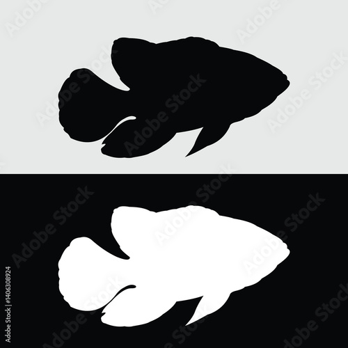 Oscar fish logo silhouette design in black and white