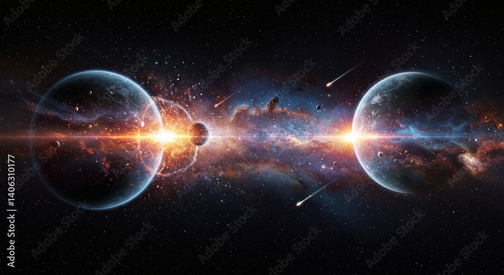 Obraz premium Celestial Collision In Nebula