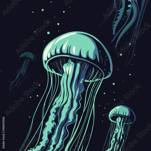 Glowing Jellyfish Underwater Art