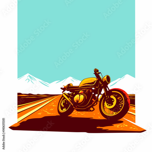 Vintage Motorcycle on Open Road, Mountain View
