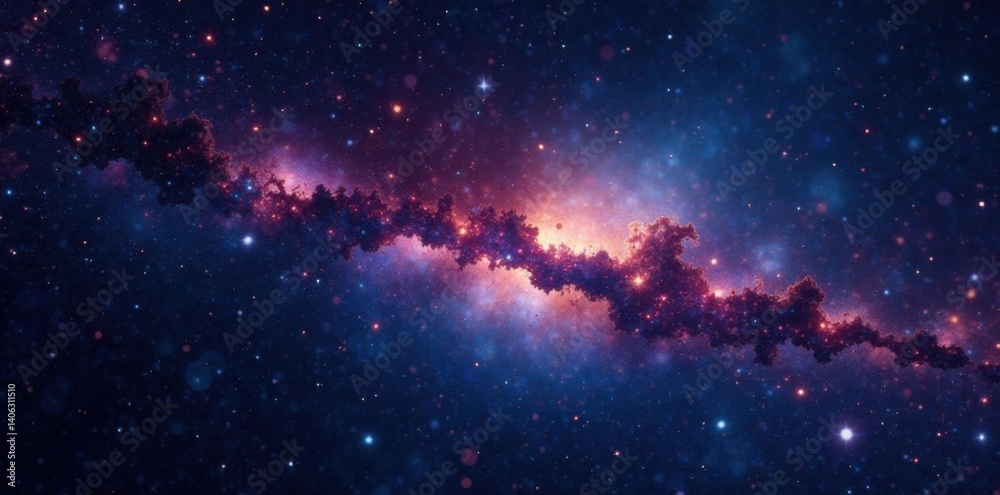 Naklejka premium Celestial canvas stretched across the inky blackness, stars twinkling like diamonds scattered across velvet darkness , cosmos, vastness, galaxy