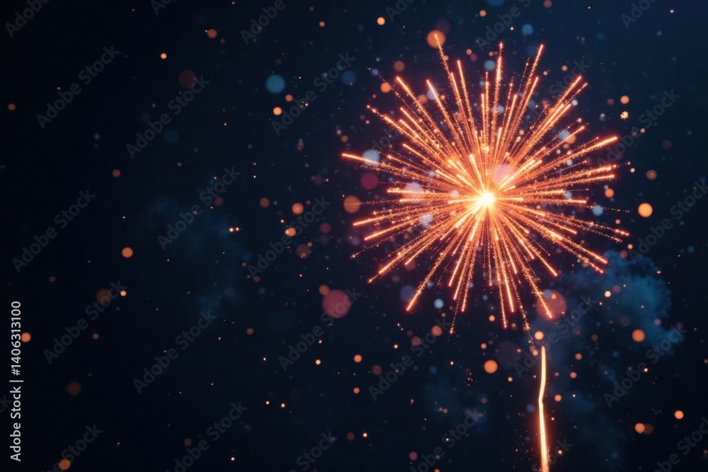 Fototapeta premium Firework explosion in the air with glittering sparks and stars, sparks flying, sparkles