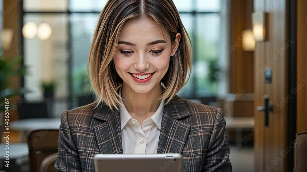 Business woman using digital tablet in the office, indoor and outdoor office background Business woman using digital tablet in the office, indoor and outdoor office background