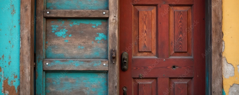 Old wooden door frame with worn and weathered wood, wooden textures, rustic decor Old wooden door frame with worn and weathered wood, wooden textures, rustic decor