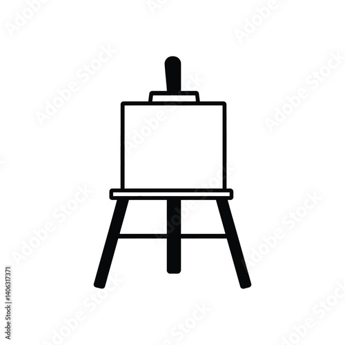 Minimalist Easel with Canvas in Outline Style on Transparent Background