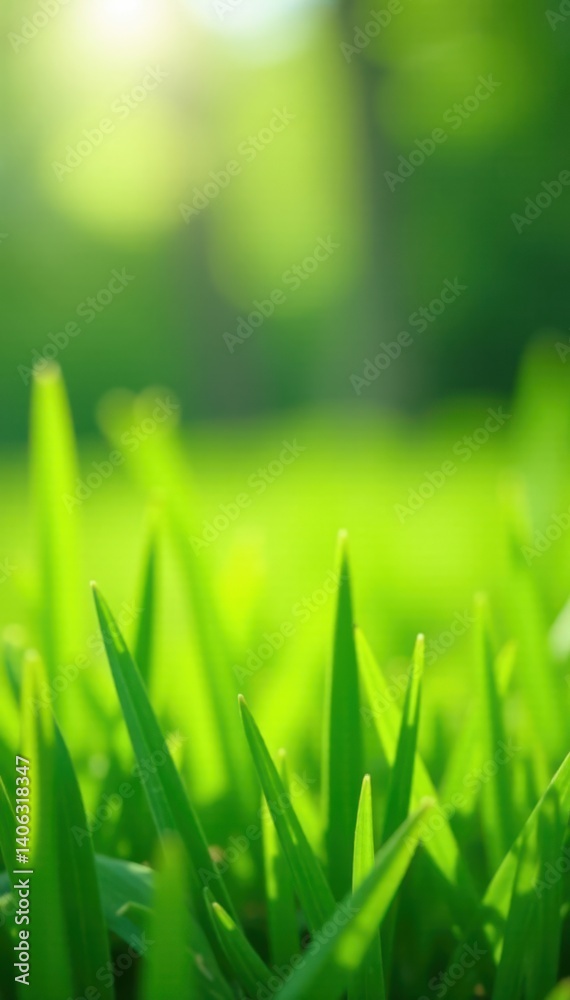 Softly swaying blades of fresh spring green grass in a gentle breeze, vegetation, landscape Softly swaying blades of fresh spring green grass in a gentle breeze, vegetation, landscape