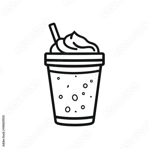 Outline Style Beverage with Straw and Bubbles on Transparent Background