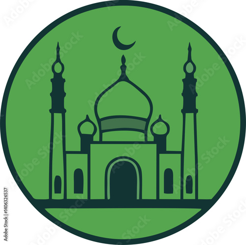 Green Mosque Icon Set - Islamic Symbols Vector