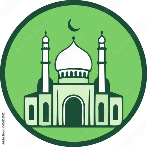 Green Mosque Icon Set - Islamic Symbols Vector