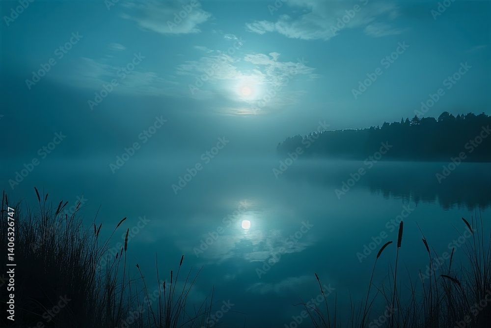 Mystical Moonlight Lake: Ethereal Night Reflection Mystical Moonlight Lake: Ethereal Night Reflection