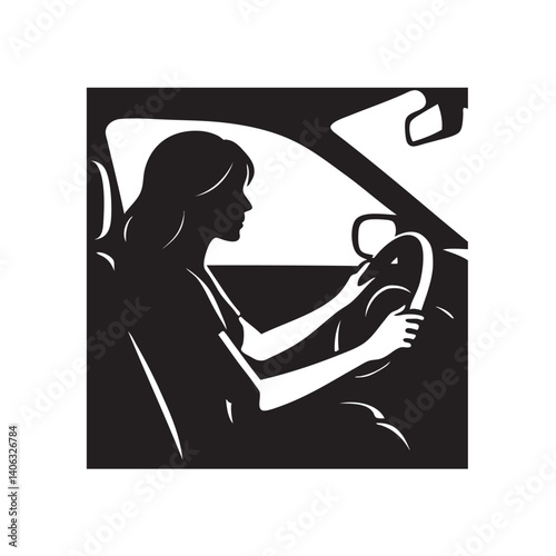 silhouette of a woman driving a car