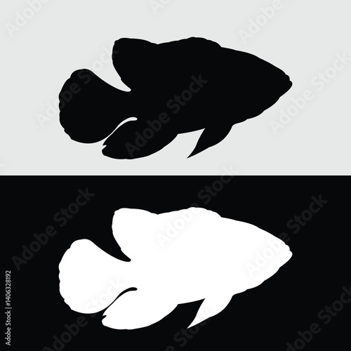 Oscar fish logo silhouette design in black and white