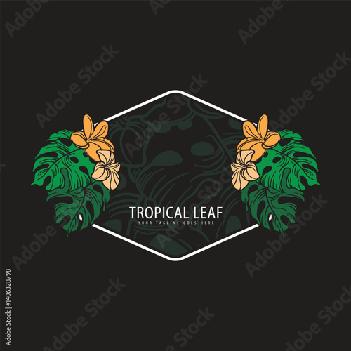 Tropical leave abstrack frame nature vector image.shape and logo vector,Green tropical leaves frame copy space vector image
