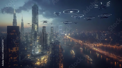 futuristice cityscape a digital lock surrounded by floating data streams