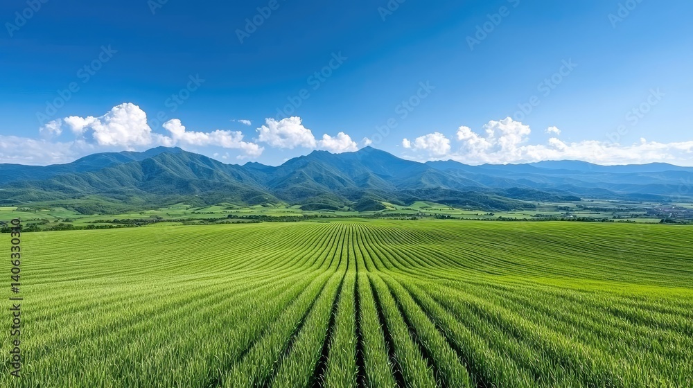 Serene green fields and majestic mountains a picturesque nature landscape Serene green fields and majestic mountains a picturesque nature landscape
