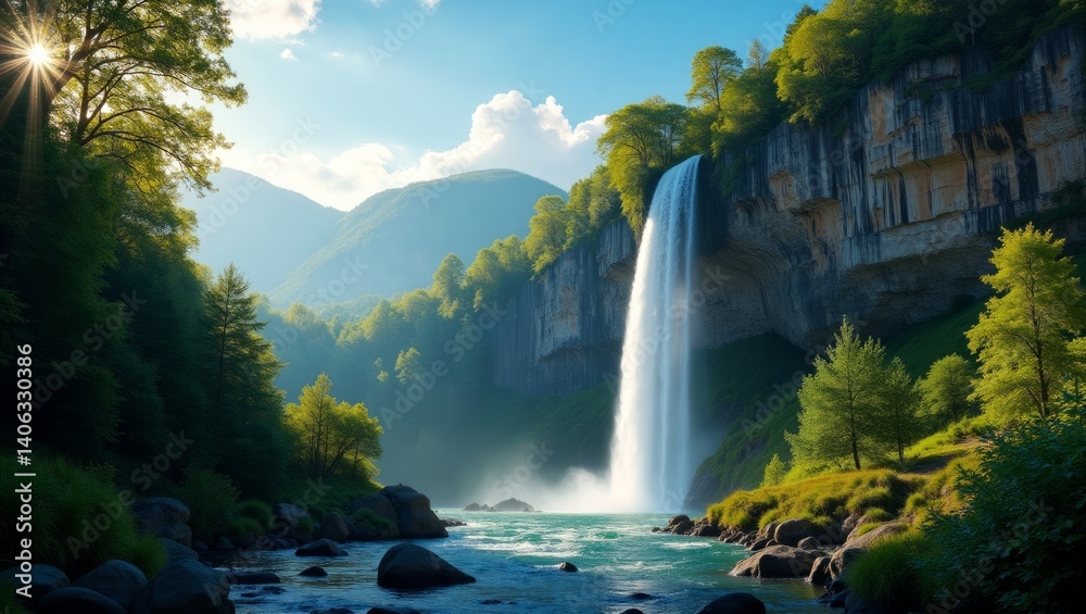 Fototapeta premium Majestic Waterfall Cascading Down a Mountainside