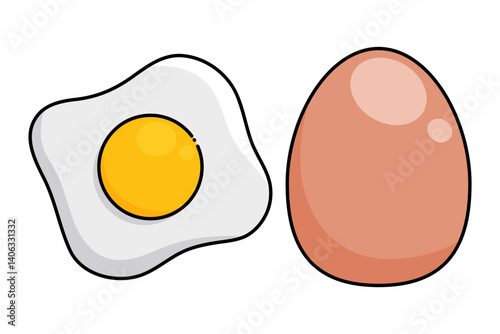 Organic brown egg fried natural protein breakfast ingredient cartoon illustration
