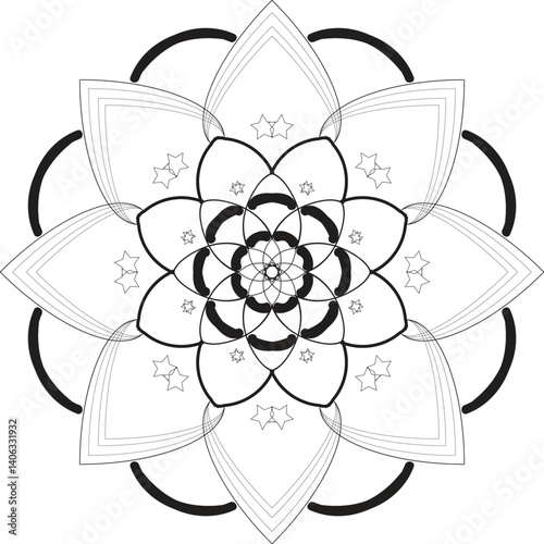 Blossom Mandala Shape. Circular pattern in form of mandala, tattoo, decoration. Decorative ornament in ethnic oriental style.