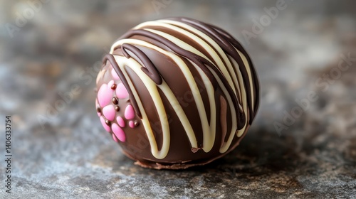 Chocolate Truffle with Pink Decoration and White Drizzle Detail