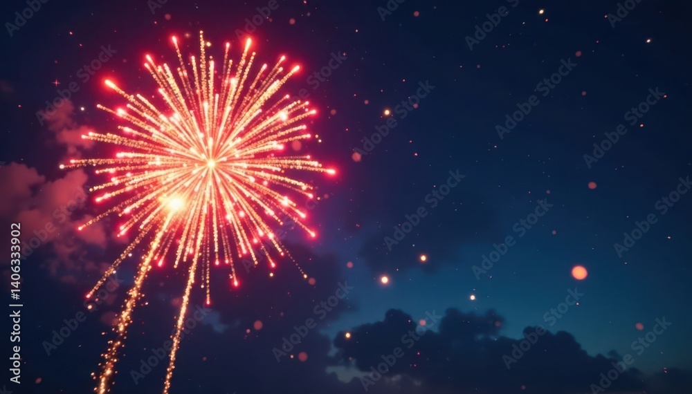 Fototapeta premium Sparkling fireworks exploding in the sky with vibrant colors and patterns, , colorful