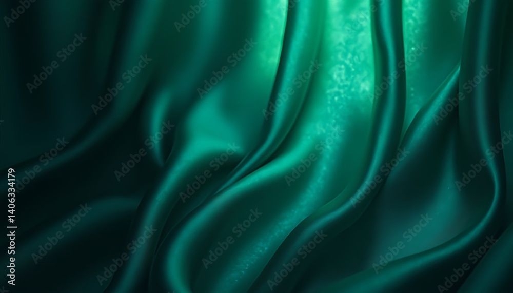 Obraz premium Black dark teal jade emerald sea aventurine green abstract background. Silk satin fabric. Glitter shimmer. Color gradient. Line stripe wave shadow. Drapery curtain. Luxury elegant subtle. Blank design