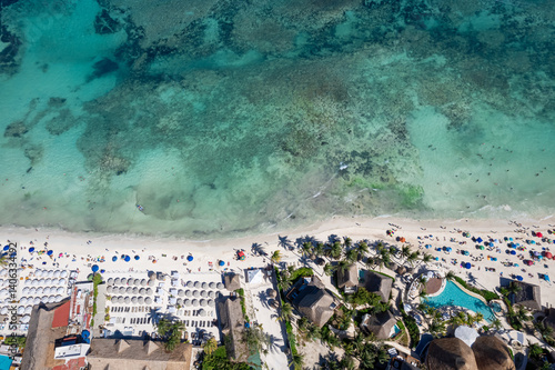 Aerial View of Playa del Carmen and the Turquoise Caribbean Sea