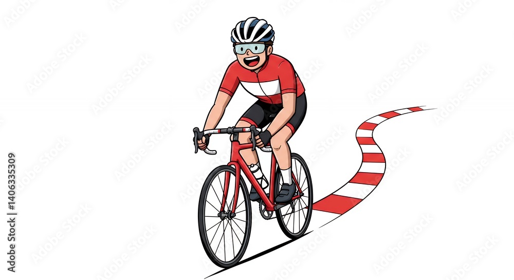 Naklejka premium Smiling cyclist riding road bike along winding path