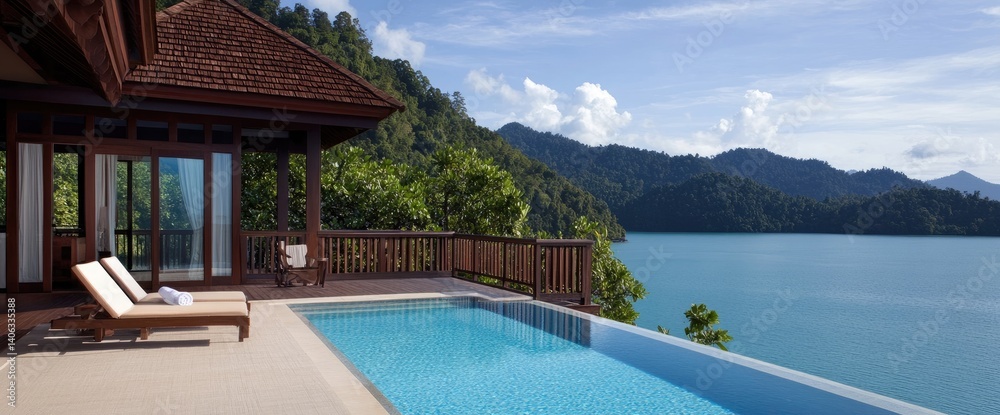 Obraz premium Swimming pool luxury villa deck tropical nature vacation