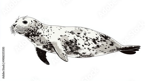 Grunge shaped brushed illustration of a Leopard Seal (Hydrurga leptonyx), isolated on white background, in style of vector.  photo