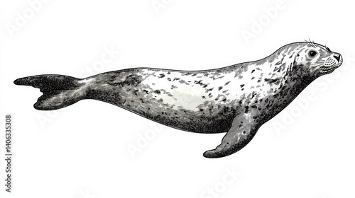 Grunge shaped brushed illustration of a Leopard Seal (Hydrurga leptonyx), isolated on white background, in style of vector.  photo