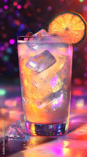 Colorful cocktail in a glass at a nightclub
