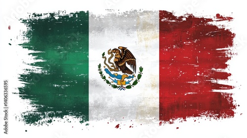 Grunge shaped brushed flag of Mexico, isolated on white background, in style of vector. 