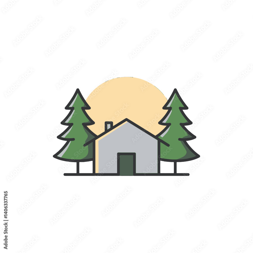 Fototapeta premium Cabin in the Woods at Sunset