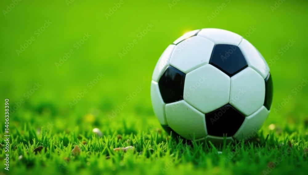 Fototapeta premium Minimalist soccer ball on green grass, soccer ball, grass