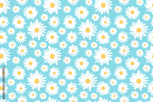 Chamomile Summer Seamless Pattern Vector Illustration. Cute Background with Flowers. 
