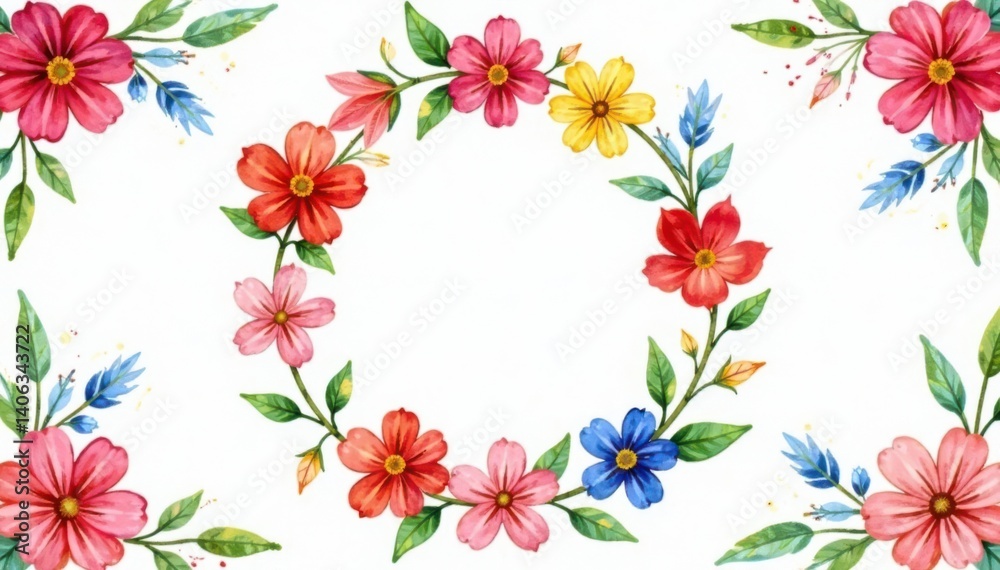 custom made wallpaper toronto digitalVibrant floral wreath pattern in watercolor style with colorful blooms and foliage , watercolor, wreath