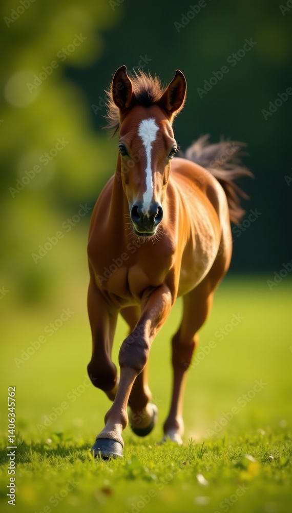 Obraz premium Foal running with mare's mane, horseback, wind