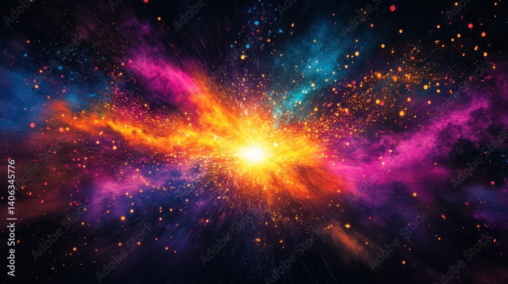 Obraz premium Vibrant Cosmic Explosion with Stars and Nebula in Deep Space