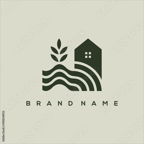 house plant and field logo vector